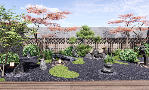 Japanese style courtyard Zen landscape courtyard garden 3d model