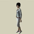A Woman In Gray Shirt White Cropped Pants Brown Belt Pink Shoes On Light Background