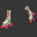 White Roller Skates With Pink Laces Green Accents And Pink Wheels