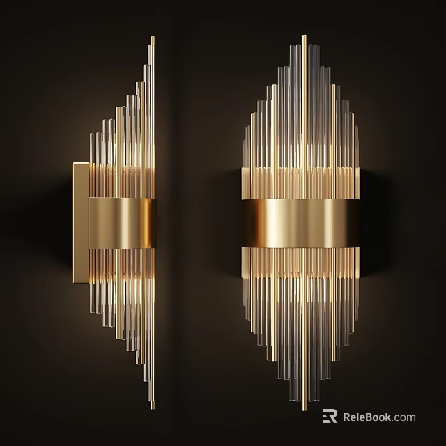 Modern Elegant Gold Wall Sconces With Vertical Stripes And Metal Frame 3d model 