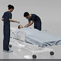 Two Medical Staff Caring for Patient on Hospital Bed in Clinical Scene