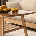 Modern Wooden Coffee Table In Living Room With Lemons Magazine And Vase