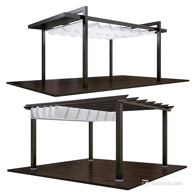Modern Pergola With Wooden Frame Lattice Roof And Platform Base Design 3d model 