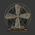 Vintage Electric Fan With Metal Blades Metal Cage And Wooden Base Design