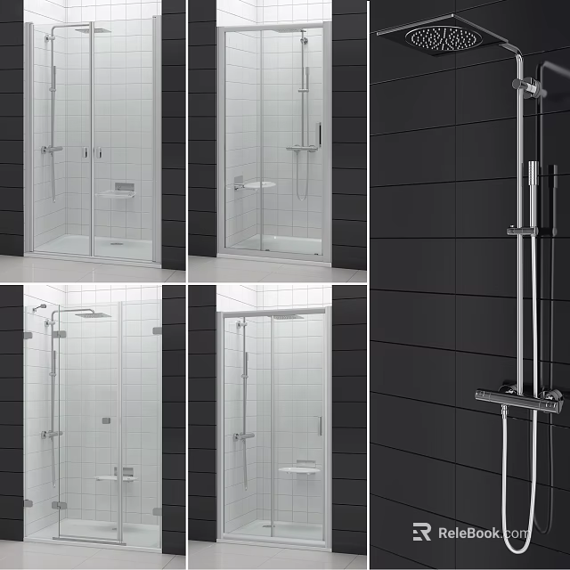 Modern Shower Sauna Interior Design With Glass Enclosure And Tile Walls 3d model 