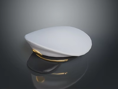 White Beret With Gold Metal Buckle On Dark Background With Reflection 3d model