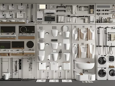 Sleek Modern Bathroom Collection With Toilets Sinks Bathtubs Shower Fixtures And Cabinets 3d model