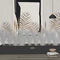 Tall Dried Grass and Fern Plant Combination in Black Rectangular Container for Modern Interior Decor