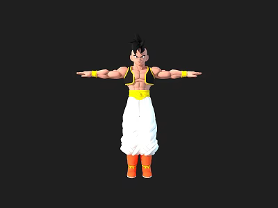 3D Model Character with Black Hair Yellow Vest White Pants Orange Shoes Arms Outstretched 3d model
