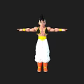 3D Model Character with Black Hair Yellow Vest White Pants Orange Shoes Arms Outstretched