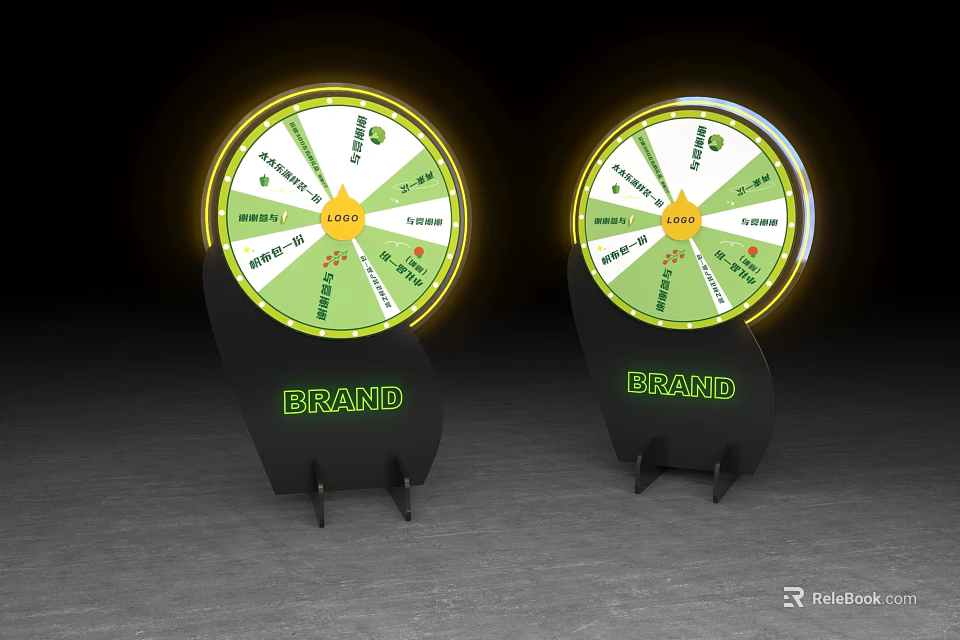 Brand Prize Spinning Wheels With Double Stand Green Yellow Sections And Illuminated Edges 3d model 