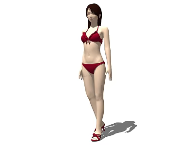 Woman in Red Bikini and High Heels Standing Against White Background 3d model