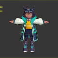 3D Animated Game And Movie Character With Gray Hair Goggles And Blue White Coat