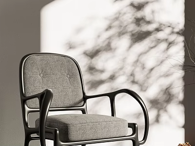 Modern Accent Chair With Gray Cushion And Black Armrests With Minimalist Background And Sunlight Shadow 3d model