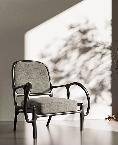 Modern Accent Chair With Gray Cushion And Black Armrests With Minimalist Background And Sunlight Shadow 3d model