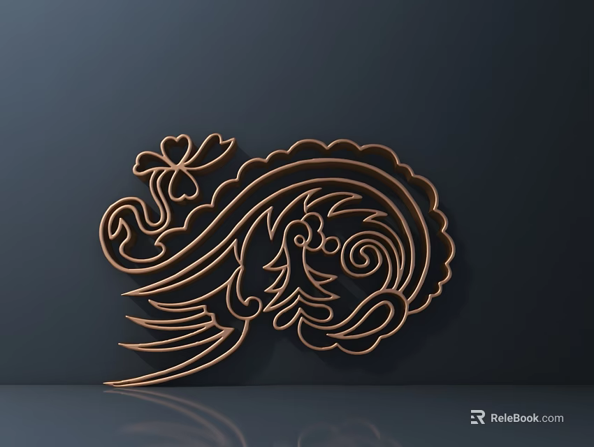Artistic Golden Carving Wall Decor With Intricate Curves And Floral Patterns 3d model 