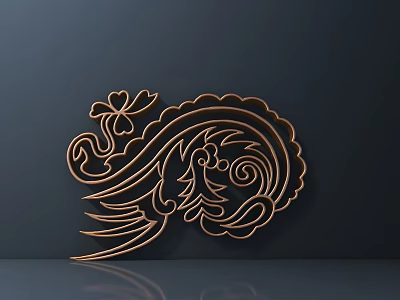 Artistic Golden Carving Wall Decor With Intricate Curves And Floral Patterns 3d model