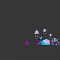 Cartoon Scene With Blue Wooden Floor Pink Cloud Decorations Star Ornaments And Cute Characters