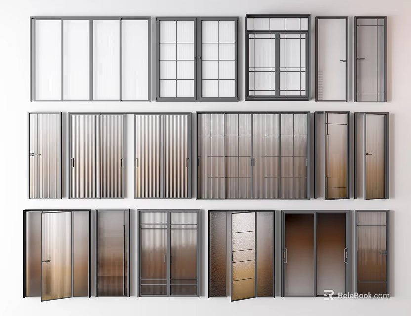 Various Modern Door And Window Designs With Glass Panels And Metal Frames 3d model