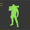 Tattooed Cyberpunk Game Character Wearing Black Leather Jacket With Large Gun And Green Blue Accents