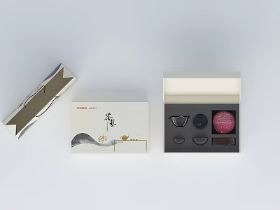 Chinese Style Decorative Ornament Set With Landscape Painting Packaging Box And Red Black Accessories 3d model