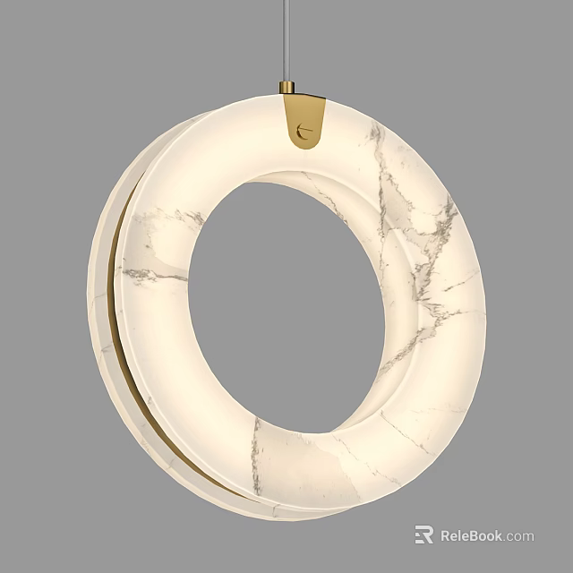 Elegant Modern Circular Pendant Light With Marble Texture And Gold Accents 3d model 
