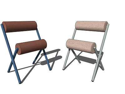 Folding Leisure Chairs With Blue And Light Gray Frames And Cylindrical Brown Beige Cushions 3d model