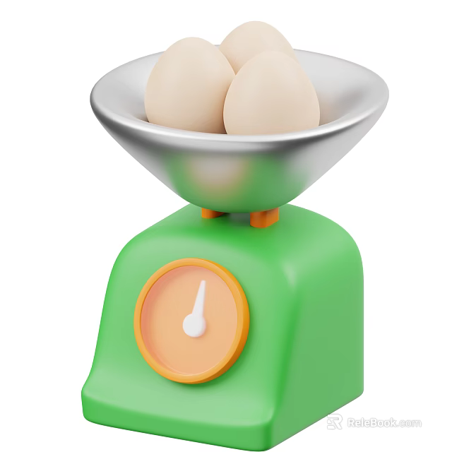 Smart Green Kitchen Scale Featuring Silver Bowl With Three Eggs On Top 3d model
