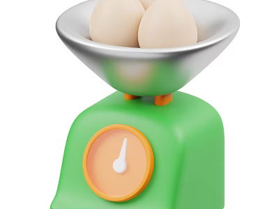 Smart Green Kitchen Scale Featuring Silver Bowl With Three Eggs On Top 3d model