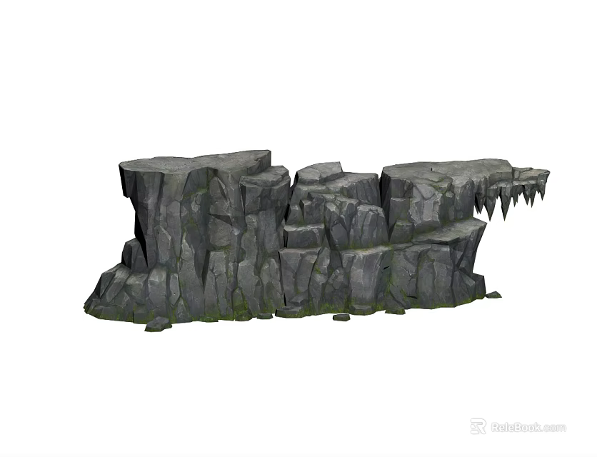 Natural Rock Cliff Structure With Textured Surface And Green Moss 3d model 