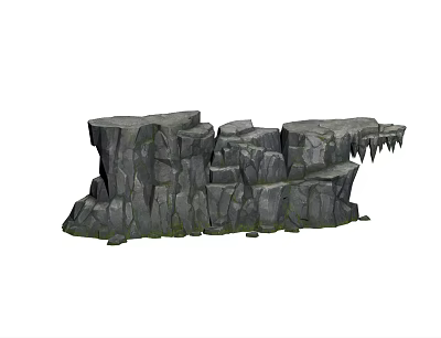 Natural Rock Cliff Structure With Textured Surface And Green Moss 3d model