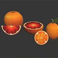 Fresh Blood Oranges Whole And Sliced With Kumquat On Black Reflective Surface