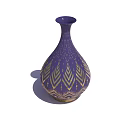Purple Teardrop Shaped Ceramic Vase With Gold Leaf Patterns And Slender Neck