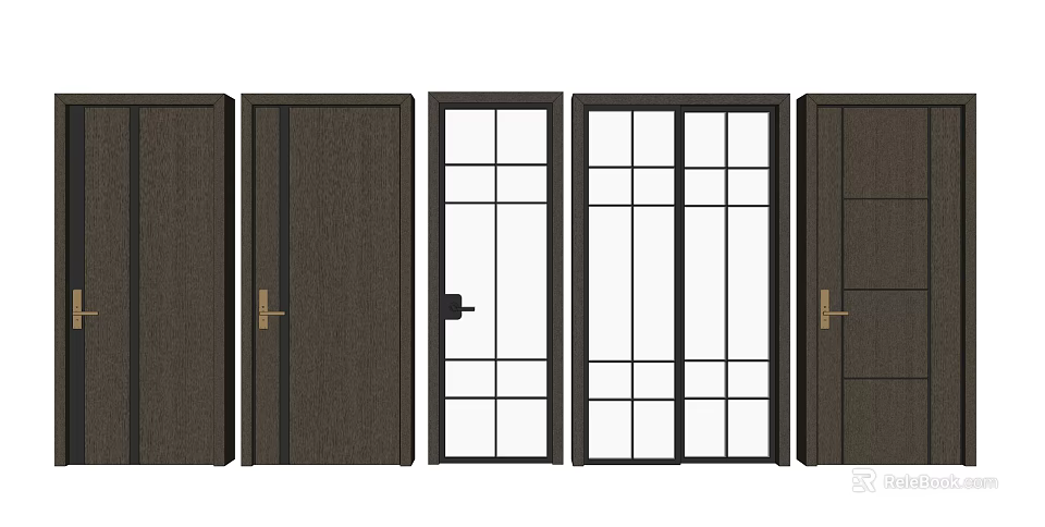 Stylish Modern Hinged Doors With Glass Panels And Wooden Frames Design 3d model