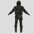 Military Protective Character in Camouflage Uniform With Helmet Gas Mask and Green Body Armor
