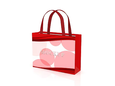 Stylish Red Tote Bag With Pink Circular Patterns For Daily Life Use 3d model