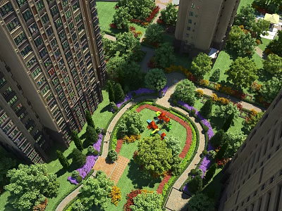 Aerial Planning of High Rise Residential Complex With Green Spaces and Landscaped Gardens 3d model