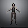 3D Female Character Model With Blue Accent Vest Black Arm Sleeves And Brown Pants