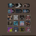 Decorative Ornament Set Featuring Vinyl Records on Clear Acrylic Wall Shelves