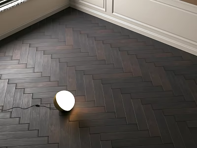 Dark Herringbone Wooden Flooring with Natural Grain and Floor Lamp in Modern Interior 3d model