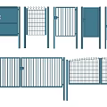 Various Blue Metal Double Doors Designs With Grid And Railing Patterns 3d model