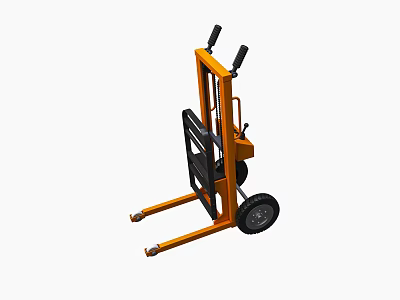 Orange Manual Hydraulic Forklift Industrial Equipment With Black Handles And Wheels 3d model
