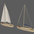 Two Sailboats With White Sails Blue Canopy And Cream Colored Hulls