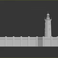 White Lighthouse Architectural Structure With Fenced Design And Stone Paved Ground Surface 3d model