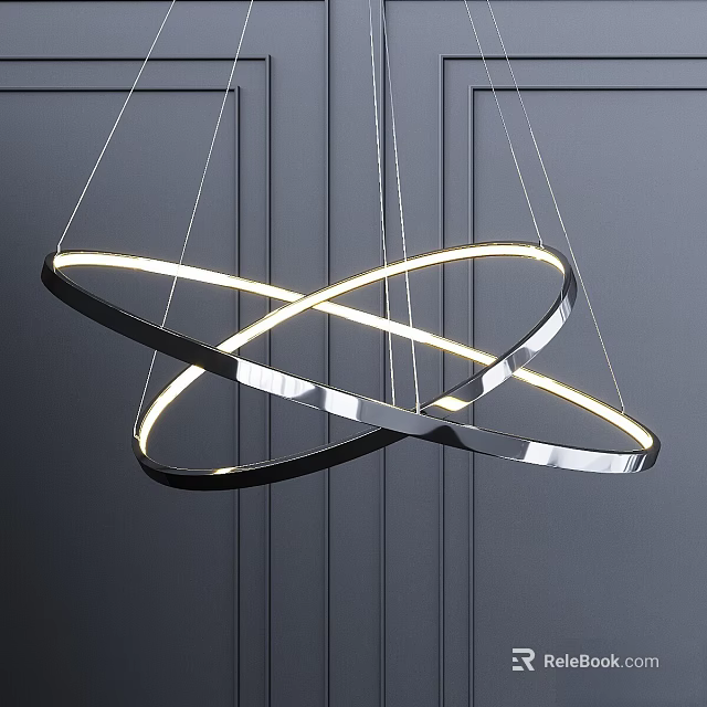 Modern Intersecting Circular Ring Chandelier With Glowing LED Lights And Sleek Metal Frame 3d model 