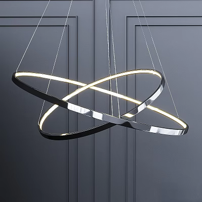 Modern Intersecting Circular Ring Chandelier With Glowing LED Lights And Sleek Metal Frame 3d model