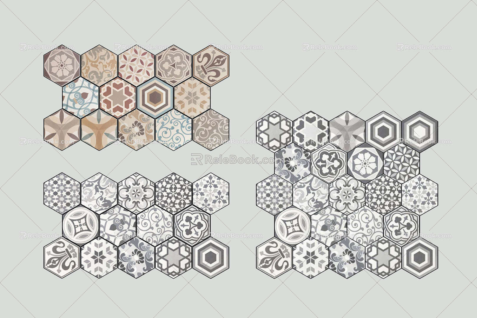 European Style Floor Tile Hexagon Floor Tile 3d model