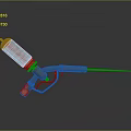 Red Canister Household Tool With Green Long Rod And Metal Nozzle