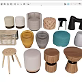 Various Design Stools With Different Materials Colors And Styles For Home Decor 3d model