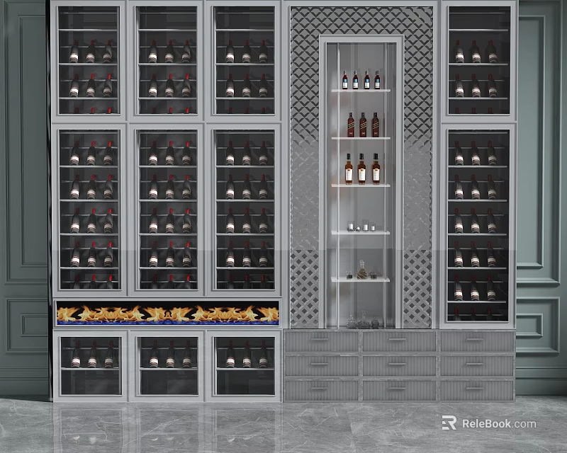 Modern Wine Cabinet With Glass Doors And Multiple Wine Storage Racks 3d model 